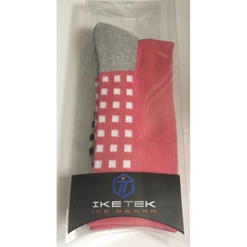 IkeTek Ike Behar Men's Socks High-Performance Patterned Hibiscus Pink Gray 10-13
